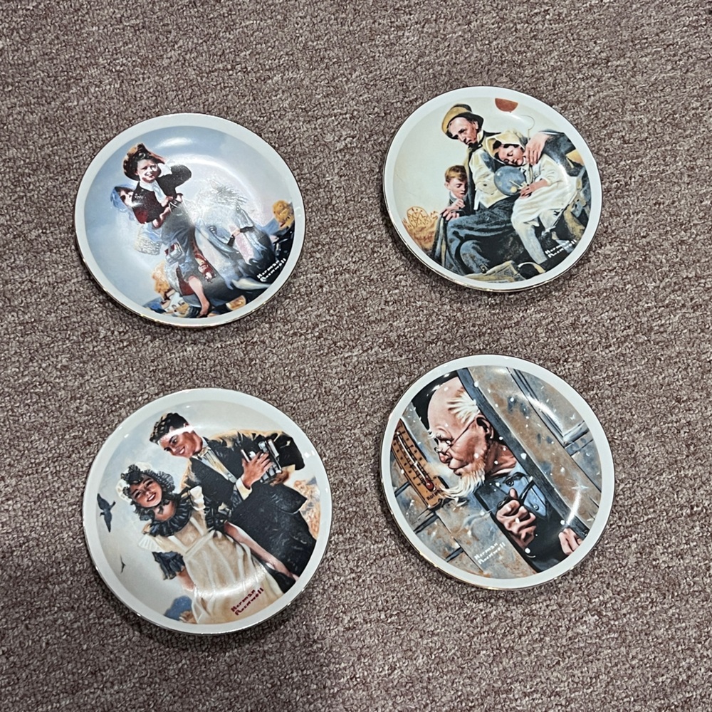 4 VTG IMM Japan Fine Porcelain NORMAN ROCKWELL 6.5 Wall Hanger Collector Plates